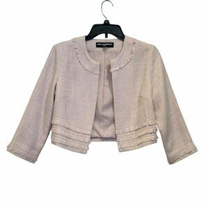 ✨Karl Lagerfeld Sz XS Women's Light Pink Cropped Tweed Open Front Jacket✨